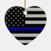 Dunne blauwe lijnvlag keramisch ornament (Achterkant)