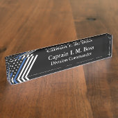 Dunne blauwe lijnvlag naambordje (Zijkant)