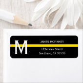 Dunne gele lijn monogrammed naam retouradres etiket (Insitu)