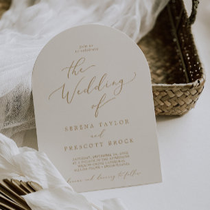 Dunne Gouden Calligraphy Crème Boho Boog Bruiloft Kaart