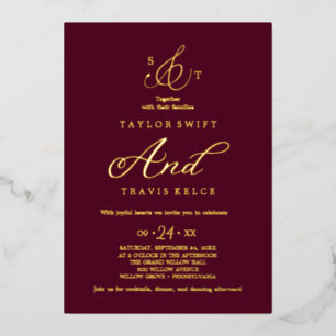 Dunne gouden folie formele monogram bruiloft  uitnodiging