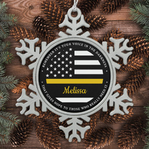 Dunne gouden lijn gepersonaliseerde vlag 911 Dispa Tin Sneeuwvlok Ornament