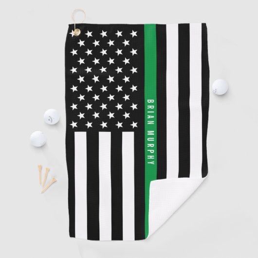 Dunne groene lijn Amerikaanse vlag monogram Golfhanddoek (Insitu)