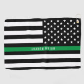 Dunne groene lijn Amerikaanse vlag monogram Golfhanddoek (Horizontaal)