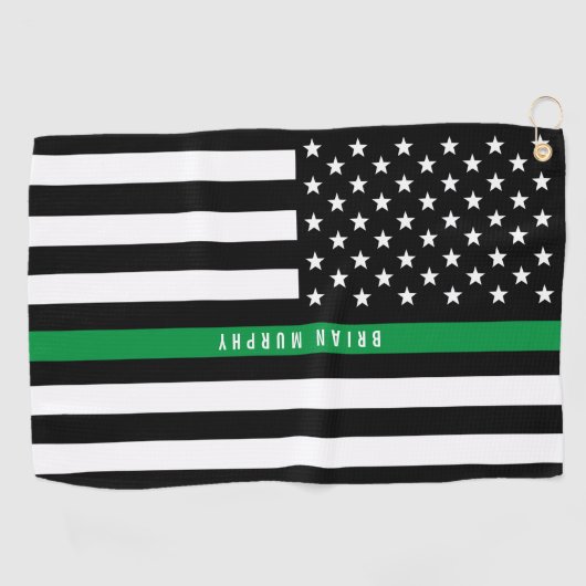 Dunne groene lijn Amerikaanse vlag monogram Golfhanddoek (Horizontaal)
