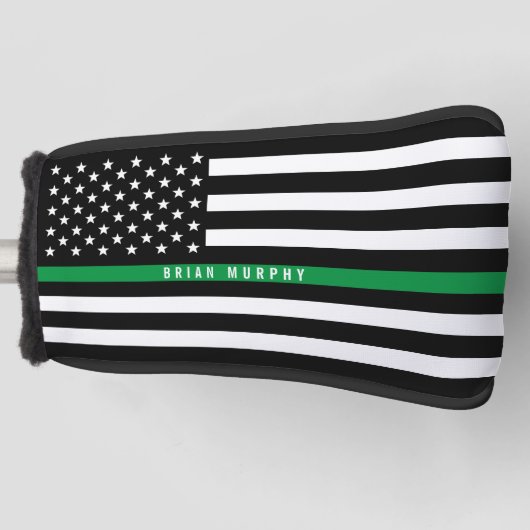 Dunne groene lijn vlag monogram golfheadcover (Voorkant)