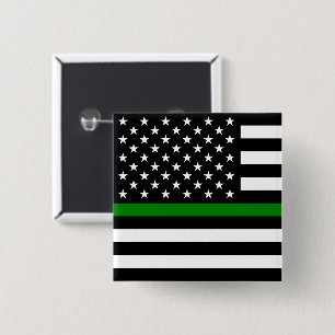 Dunne Groene Lijn Vlag: Patriottische Militair Vet Vierkante Button 5,1 Cm
