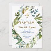 Dunne Groene Lijst Geometrische Jongens Doopfeest Kaart (Voorkant)