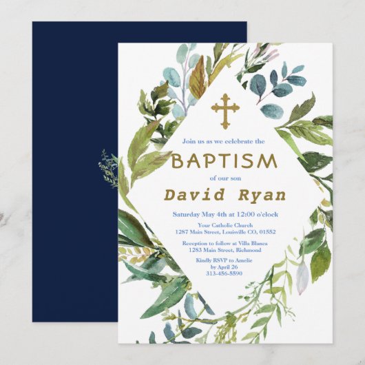 Dunne Groene Lijst Geometrische Jongens Doopfeest Kaart (Voorkant / Achterkant)