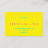 Dunne neonroze rand, geel visitekaartje (Achterkant)