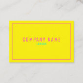 Dunne neonroze rand, geel visitekaartje (Voorkant)