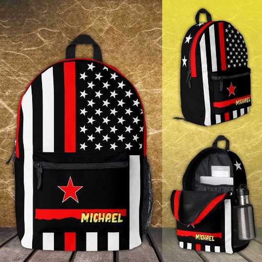 Dunne Red Line tas, American Flag brandweerman / V Bedrukte Rugzak