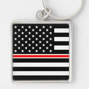 Dunne Rode Lijn Brandweer Helden Amerikaanse Vlag Sleutelhanger