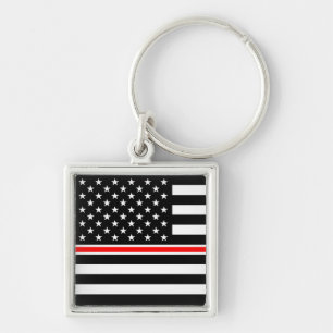 Dunne Rode Lijn Brandweer Helden Amerikaanse Vlag Sleutelhanger
