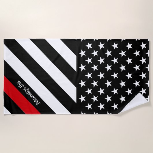 Dunne Rode Lijn Brandweer Vlag Gepersonaliseerd Strandlaken (Voorkant)