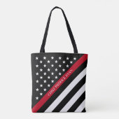 Dunne rode lijn brandweerman Amerikaanse vlag mono Draagtas (Achterkant)