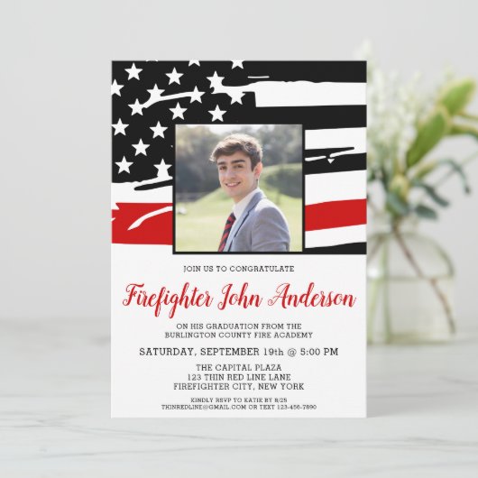 Dunne Rode Lijn Brandweerman Foto Brandweerman Afs Kaart (Staand voorkant)