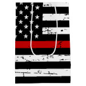 Dunne rode lijn brandweerman vlag brandweerman medium cadeauzakje (Achterkant)