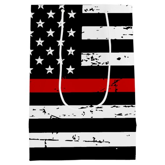 Dunne rode lijn brandweerman vlag brandweerman medium cadeauzakje (Achterkant)