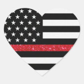 Dunne rode lijn glitter vlag hart sticker (Voorkant)