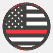 Dunne rode lijn vlag met afdeling en naam ronde sticker (Voorkant)