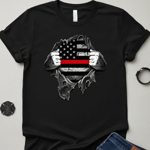 Dunne Rode Lijn Vlag "Superheld" Brandweerman T-shirt