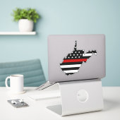Dunne rode lijn vlag West Virginia Sticker (Laptop op bureau)