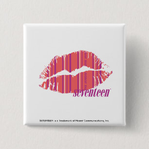 Dunne strepen roze vierkante button 5,1 cm