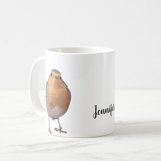 Dunne waterverf Robin vogelmonogram Koffiemok (Voorkant links)