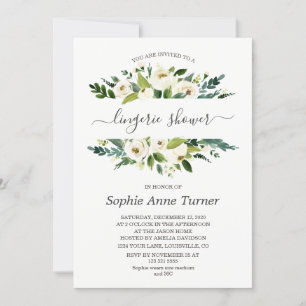 Dunne witte bloemencalligrafie lingerie shower kaart