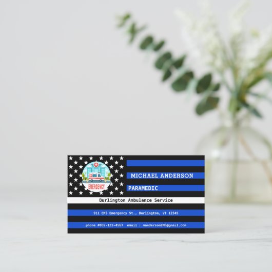 Dunne Witte Lijn Vlag Aangepaste Paramedische EMS  Visitekaartje (Staand voorkant)