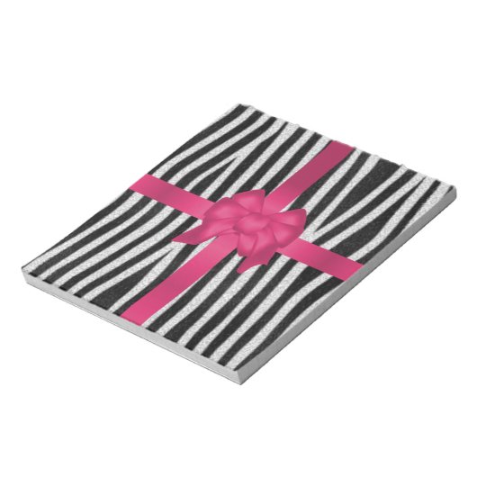 dunne zebra huid zwarte en witte roze boog notitieblok (Gedraaid)