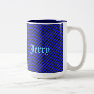 Dunne zwarte en blauwe diagonale strepen tweekleurige koffiemok