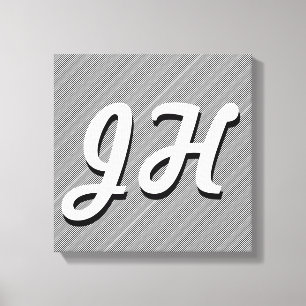 Dunne zwarte & witte strepen Retrostyled Initial Canvas Afdruk