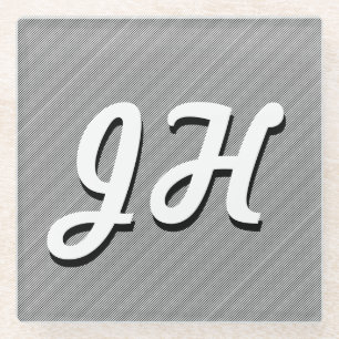 Dunne zwarte & witte strepen   Retrostyled Initial Glazen Onderzetter