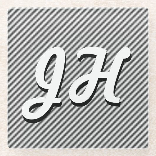 Dunne zwarte & witte strepen | Retrostyled Initial Glazen Onderzetter (Voorkant)