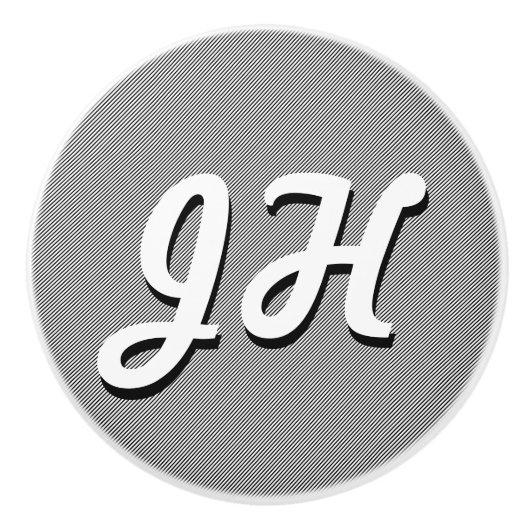 Dunne zwarte & witte strepen | Retrostyled Initial Keramische Knop (Voorkant)