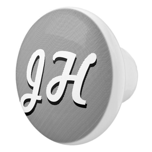 Dunne zwarte & witte strepen | Retrostyled Initial Keramische Knop (Rechts)