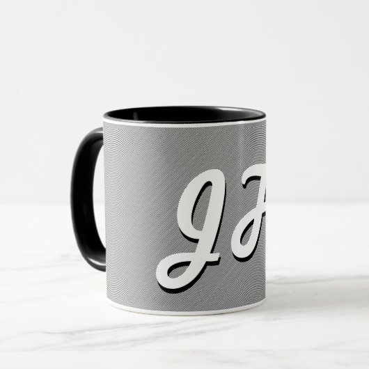 Dunne zwarte & witte strepen | Retrostyled Initial Mok (Voorkant links)