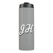 Dunne zwarte & witte strepen | Retrostyled Initial Thermosbeker (Voorkant)