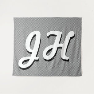 Dunne zwarte & witte strepen Retrostyled Initial Wandkleed