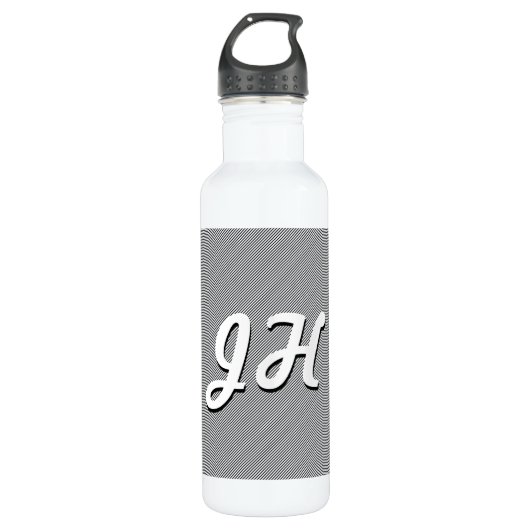 Dunne zwarte & witte strepen | Retrostyled Initial Waterfles (Voorkant)