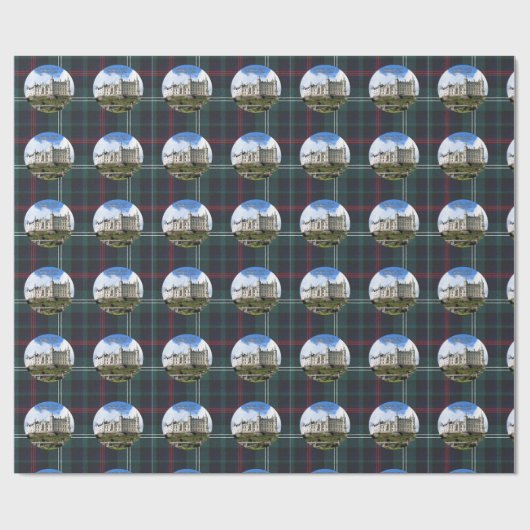 Dunrobin Castle On Blue Green Sutherland Tartan Cadeaupapier (Vlak)