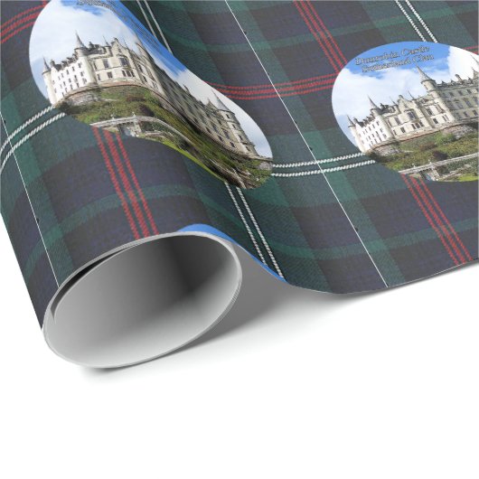 Dunrobin Castle On Blue Green Sutherland Tartan Cadeaupapier (Rol Hoek)
