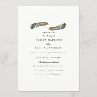 Duo de plumes | Invitation de mariage aquarelle