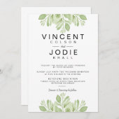 Duo Feuille vert | Invitation de mariage aquarelle (Devant / Derrière)