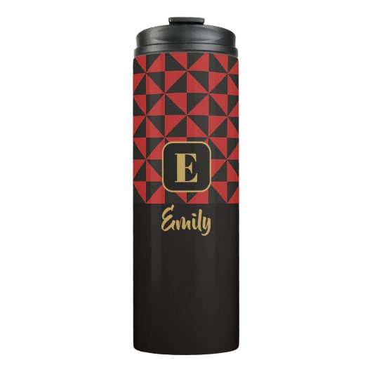 Duo Geo Black & Crimson Red Aangepaste namen Thermosbeker (Voorkant)