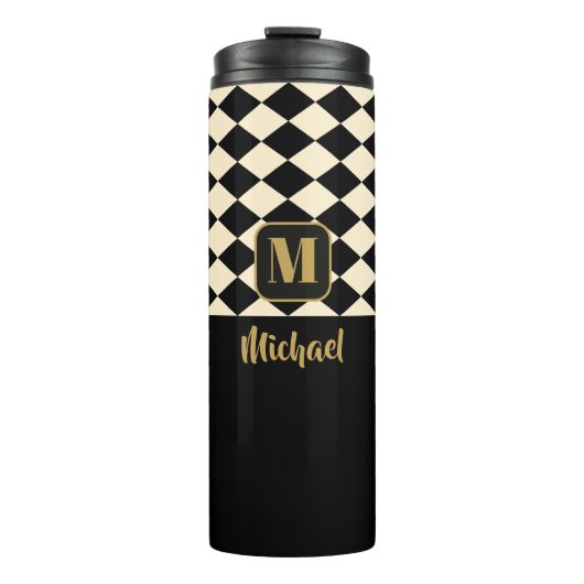 Duo Geo Black & Ivory Cream Aangepaste namen Thermosbeker (Voorkant)
