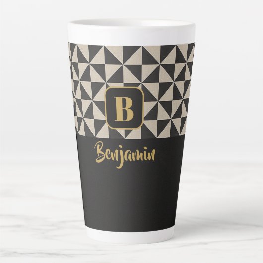 Duo Geo Black & Stone Grey Aangepaste namen Latte Mok (Voorkant)