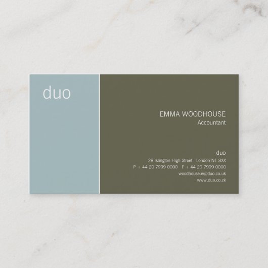 Duo Light Blue en Dark Olive Visitekaartje (Voorkant)